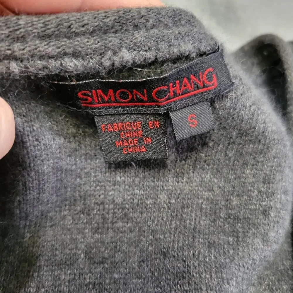 Simon Chang Sweater Womens Small Cardigan Vest Angora Cashmere Lagenlook Pockets